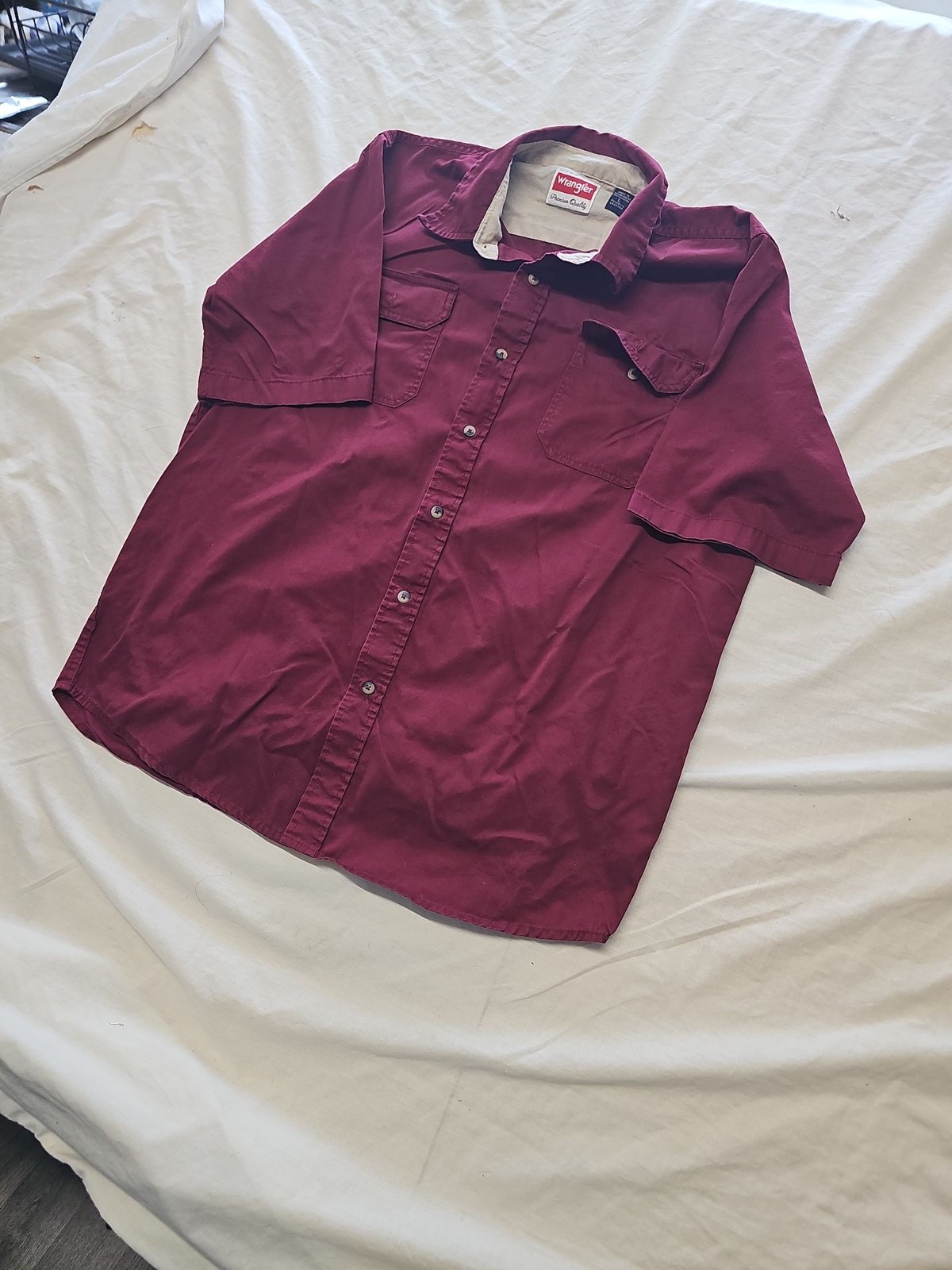 Wrangler Premium Quality Men's Short Sleeve Cotton Work Shirt Burgundy L RR1069 image 4