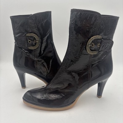 Women's Stuart Weitzman Patent Leather Heeled Ankle Boots Dark Coffee 10 M