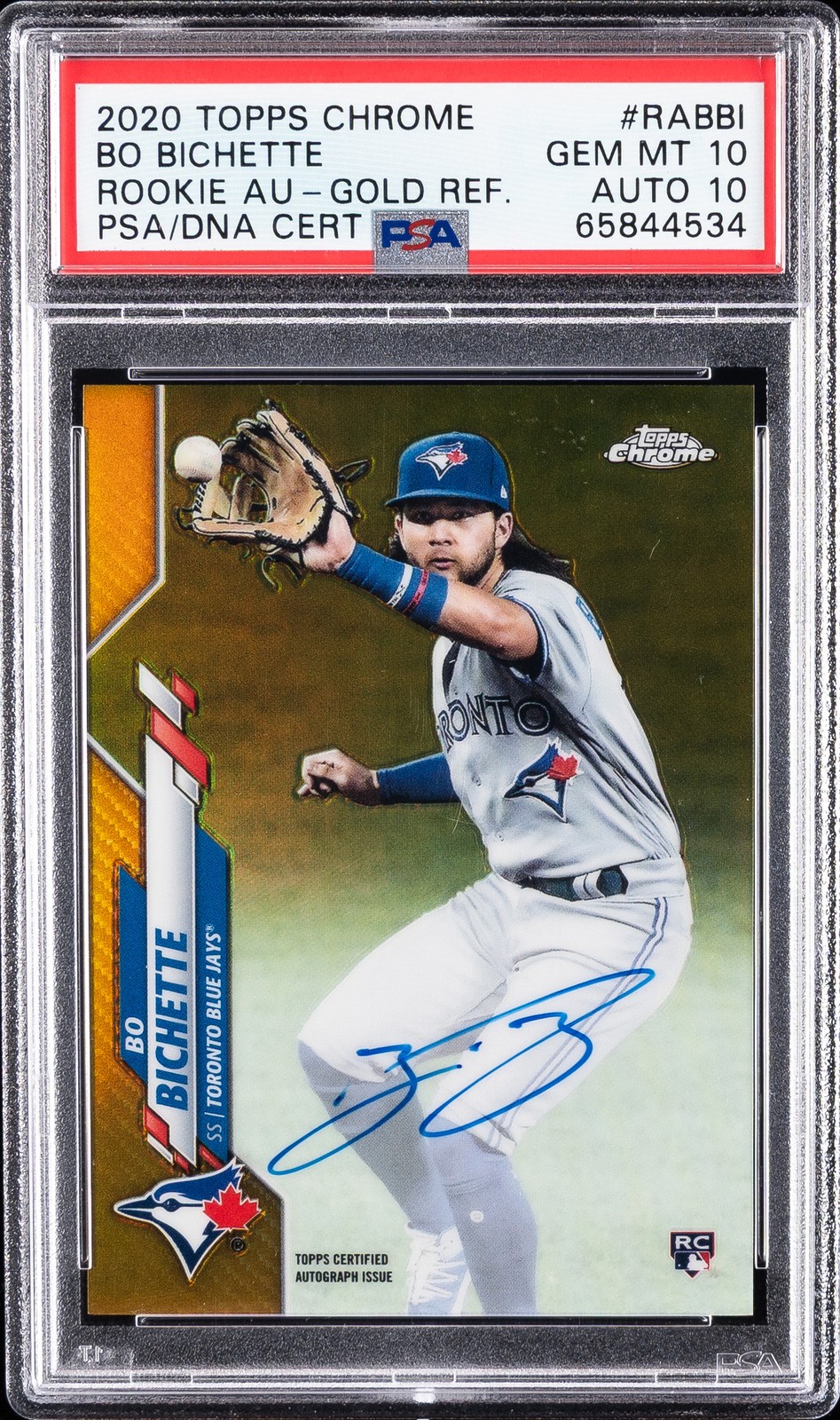 2020 TOPPS CHROME ROOKIE AUTOS GOLD REFRACTOR BO BICHETTE 45/50 PSA 10 AUTO 10