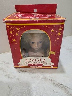 Vintage 1991 Fibre-Craft Vinyl Blonde Angel Head and Hands Set Doll Making Parts