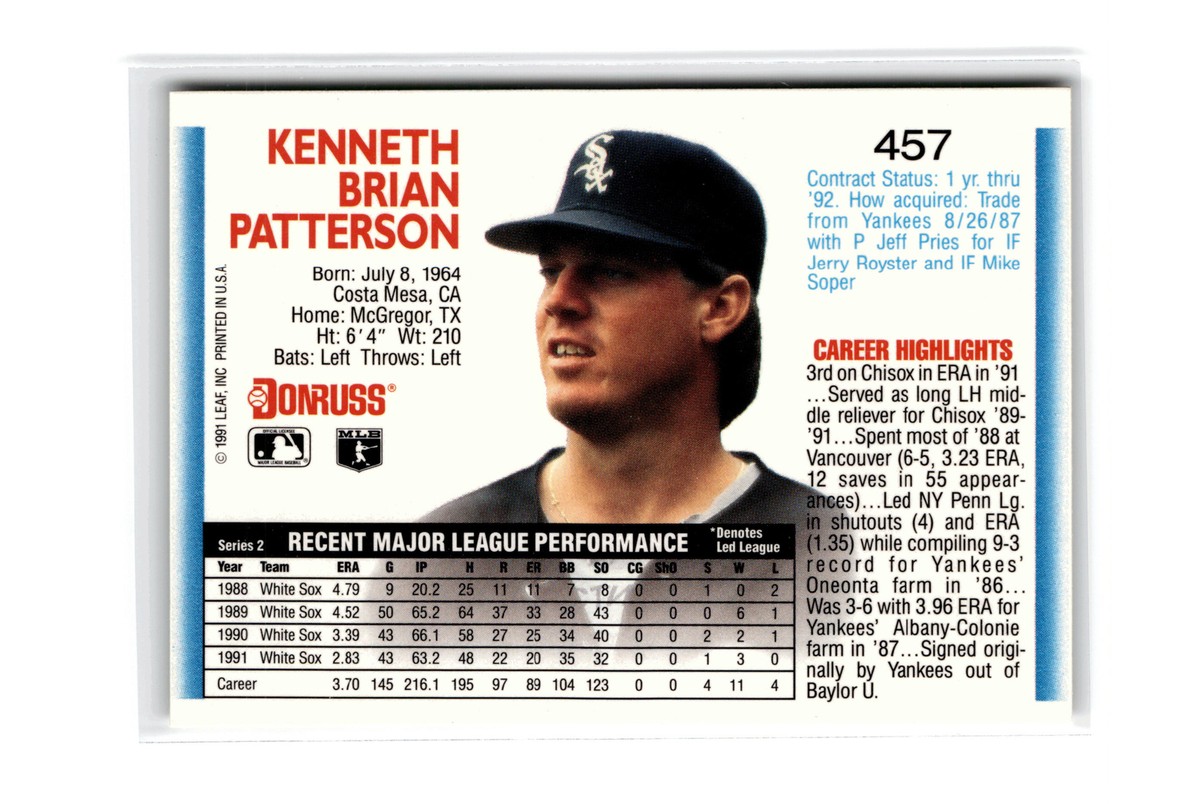 Ken Patterson Baseball #457b 1992 Donruss Chicago White Sox | eBay