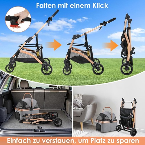 Hundewagen Hundebuggy Katzen Pet Stroller mit 4 Rädern 360° klappbar Oxford 40kg - Bild 48 von 52