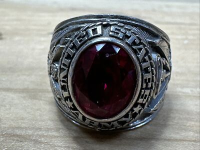 United States Army Men's Ring with Red/Pink Stone Silver Tone