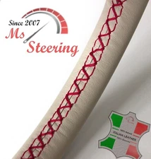 FOR JAGUAR XK8 97-06 CREAM LEATHER STEERING WHEEL COVER, PINK 2 STIT