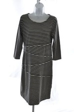 Charter Club Women's 3/4 Sleeve Striped Stretch Shift Dress, Deepest Navy, S 