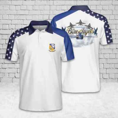 Custom Name US Navy Blue Angels Polo Shirt AOP Shirt 3D T-Shirt Full Size S-5XL