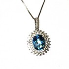 New 925 sterling silver created Blue & White topaz oval pendant necklace 3.6g  — photo 1