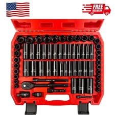 64pcs 3/8" Socket Set Drive Impact Socket Set SAE/Metric Deep And Shallow Cr-V