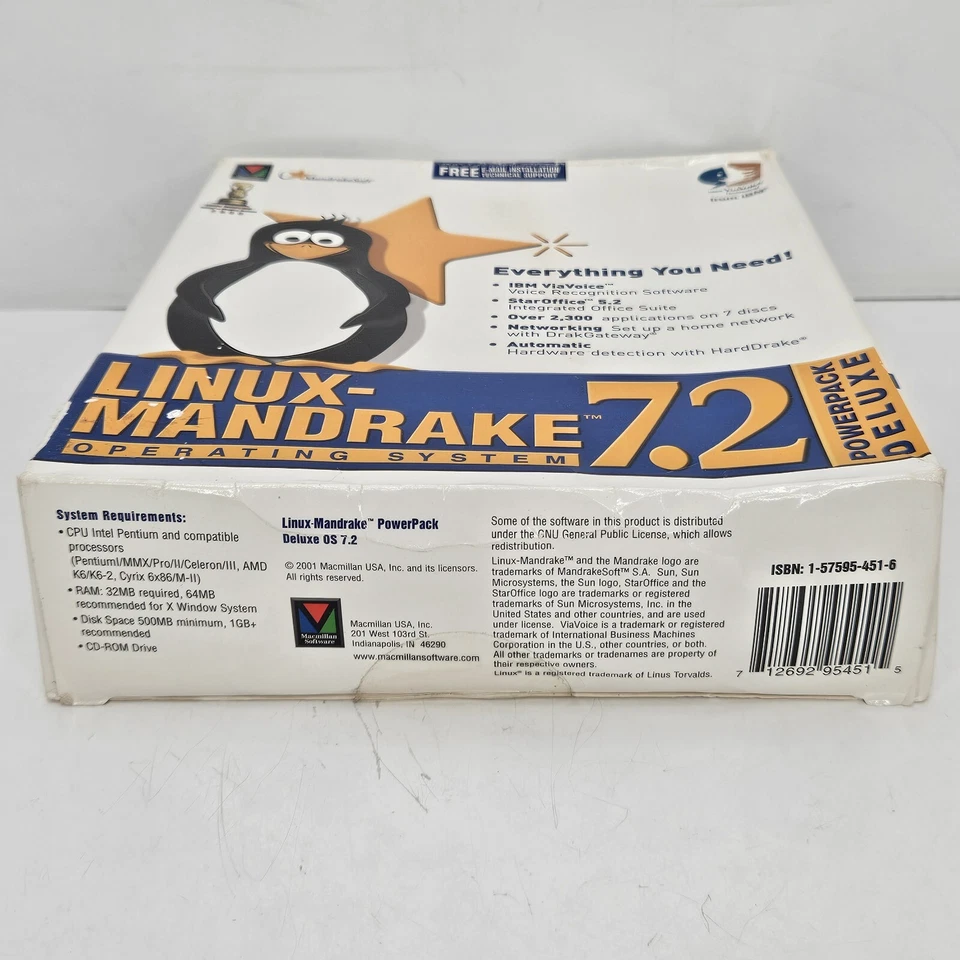 Linux Mandrake 7.2 Deluxe 2001 Operating System Software Big Box 7 CD'S Manuals - Image 4 of 4