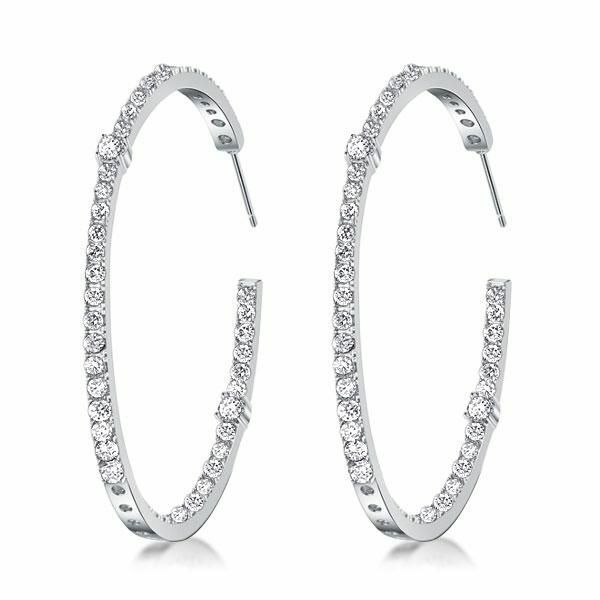 925 Sterling Silver Plated CZ Round Cut 30MM Hoop Earrings For Women