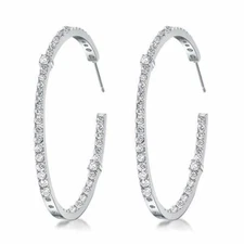 925 Sterling Silver Plated CZ Round Cut 30MM Hoop Earrings For Women