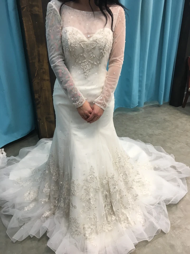 Новый Alfred Angelo длинным рукавом 951 сапфир свадебное платье, слоновой кости размер 4, русалка - Изображение 3 из 4