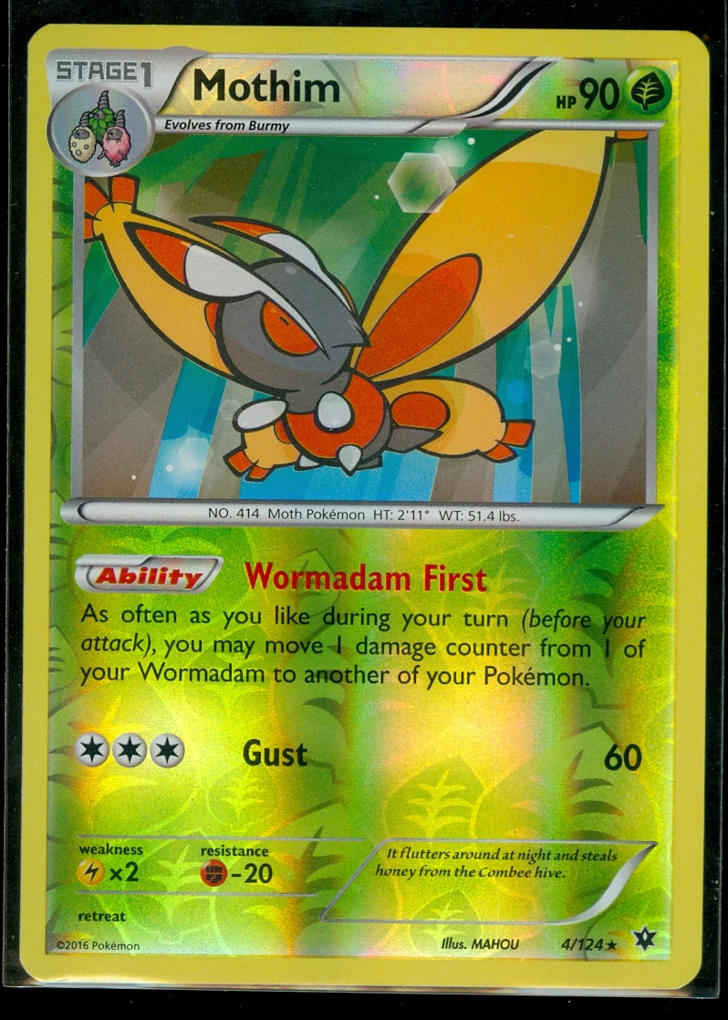 Pokemon MOTHIM 4/124 - XY Fates Collide - RARE Rev Holo - MINT