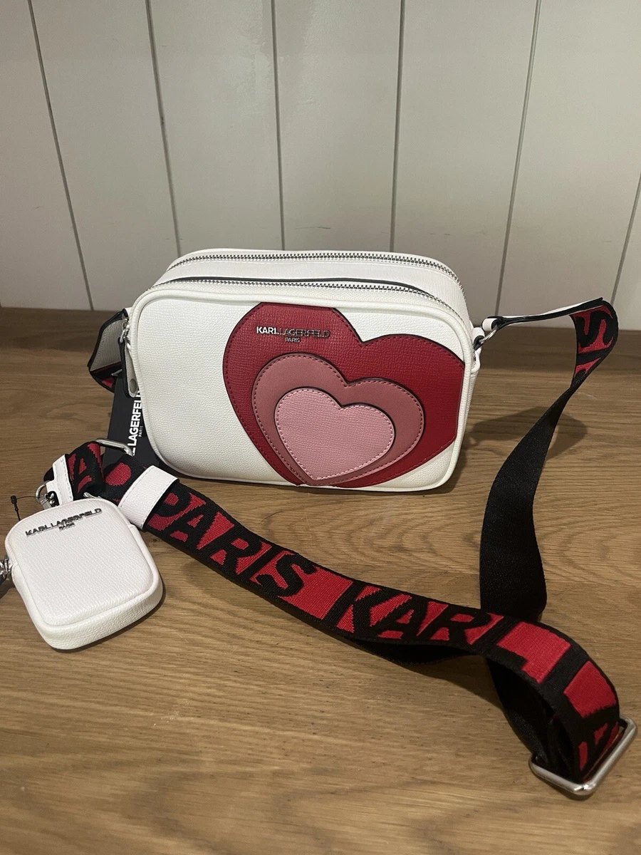 NWT Karl Lagerfeld Pink Heart Paris Legacy | Mercari Karl Lagerfeld Paris White Crossbody Camera Bag with Red and Pink Hearts NWT display picture 1
