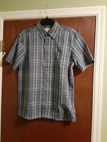 Haggar Men's Short Sleeve Blue Plaid 