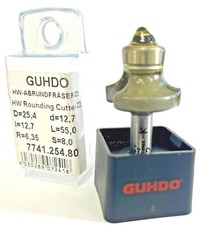 GUHDO HW Abrundfräser S8 D 25,4,  d 12,7, R 6,35 L 55 mm f Oberfräse 7741.254.80