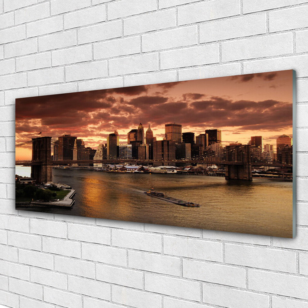 Tableaux 125x50 cm image bâtiments ville pont pour décoration murale salon