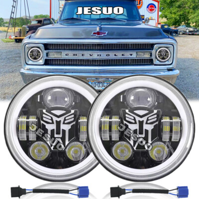 FOR Chevy C10 K10 K20 1975-1980 Pair 7'' Round LED Headlights Hi/Lo Beam