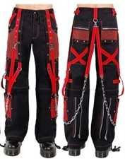 Men Black Tripp Pant Punk Rock Gothic Style Trouser with Red Straps 100 cotton