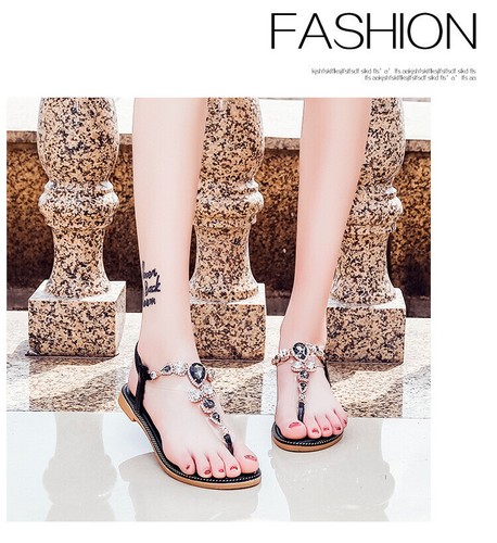 Flip Flops Rhinestone Toe Sandals Women's Flat Sandals Women's Shoes 35-41 - Picture 17 of 27