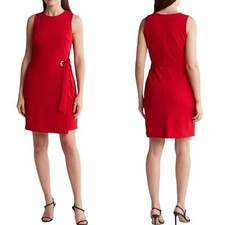 Tahari ASL Stretch Crepe A-Line Grommet Side Tie Mini Dress Size US 8 Red