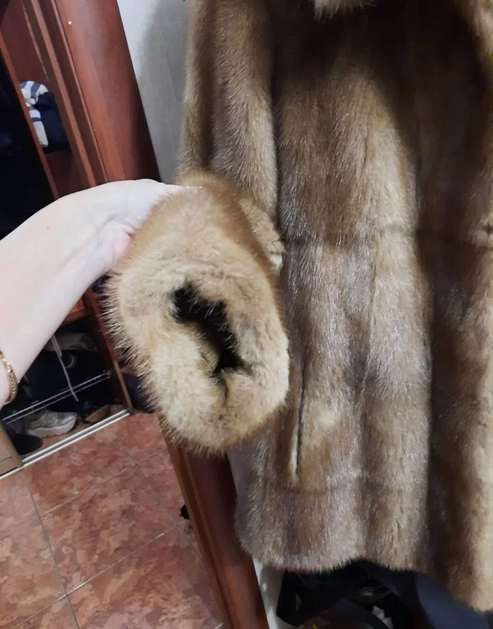 Mink fur coat Sable color Straight Mink fur jacket Hooded Midi Size S