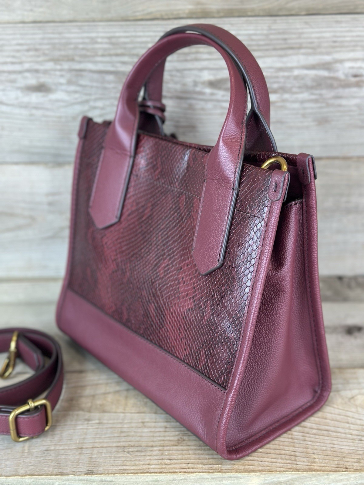 Fossil Kyler Satchel Wine Snake Python Embossed C… - image 3