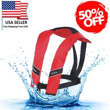 50% Off Adult Inflatable Life Jacket Automatic Manual Vest Lifesaving PFD Red