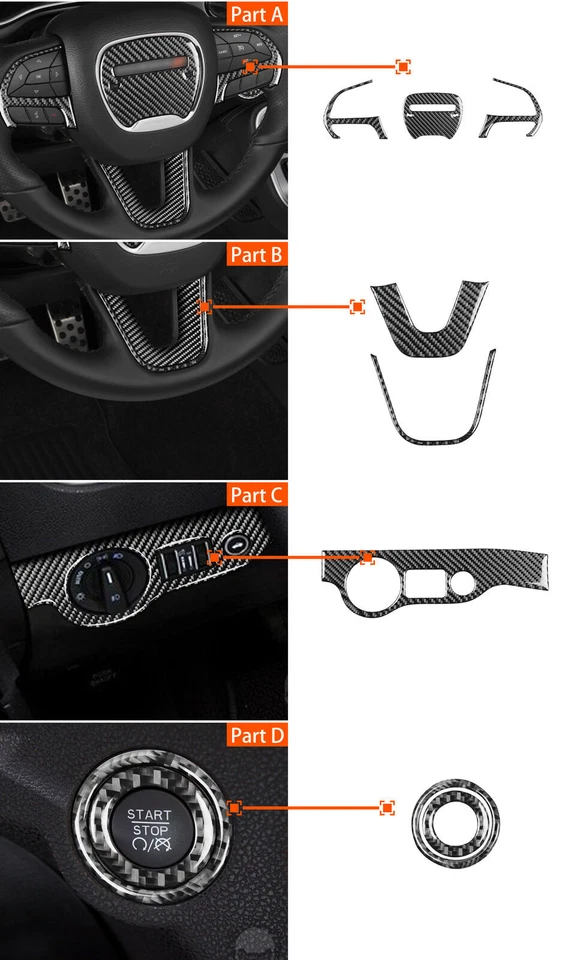 Cubierta interior completa del tablero de instrumentos de fibra de carbono 29 piezas para Dodge Challenger Foto 3 de 4