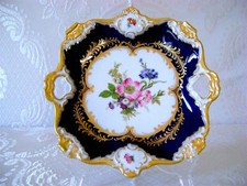 8" Vg German Bavaria AK KAISER Cobalt Blue Gold Porcelan HP Platter Tray RARE 3