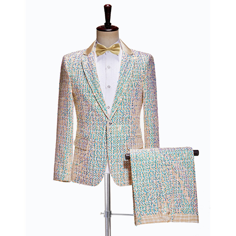 Men's Glitter Sequins 2Pcs Formal Dress Suits Dinner Suits Groom Wedding Sets