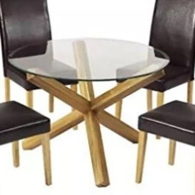 Wayfair Round Solid Oak Oporto Criss Cross Round Glass Dining