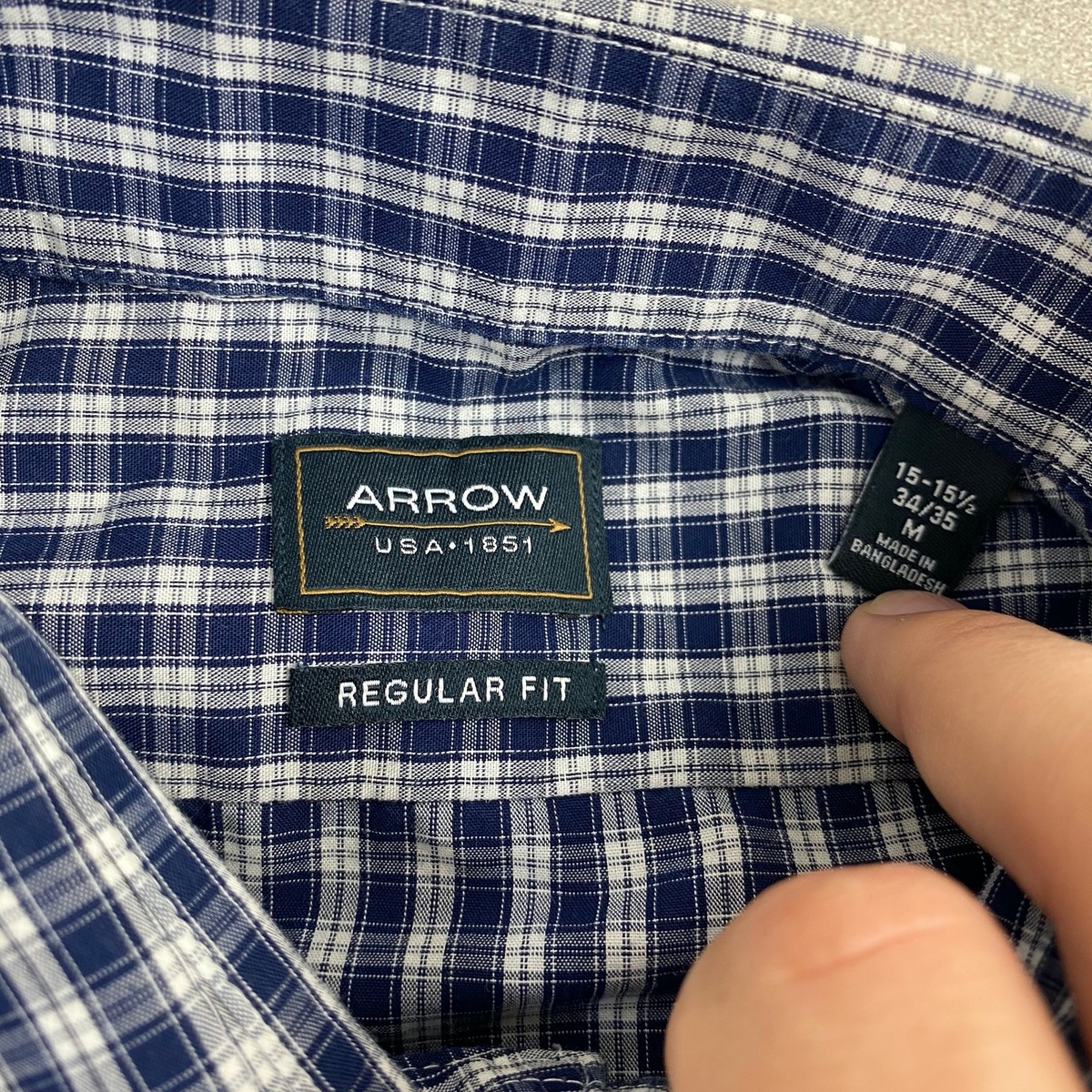 Arrow Dress Shirt Mens 15 Blue White 34/35 Sleeve Regular