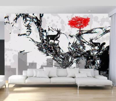 3D Black Branch Deer 2983 Wallpaper Mural Paper Wall Print Indoor Murals CA Coco