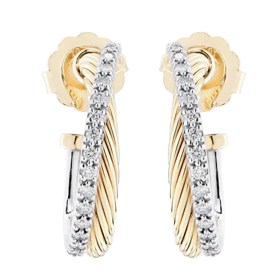 Pendientes tipo argolla de diamantes cruzados David Yurman Foto 3 de 4