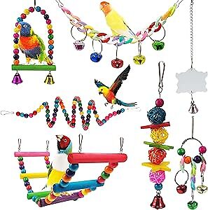 Juguetes para periquitos, 7 piezas coloridos juguetes para pájaros para periquitos, hamaca jaula para pájaros para mascotas - Imagen 1 de 8