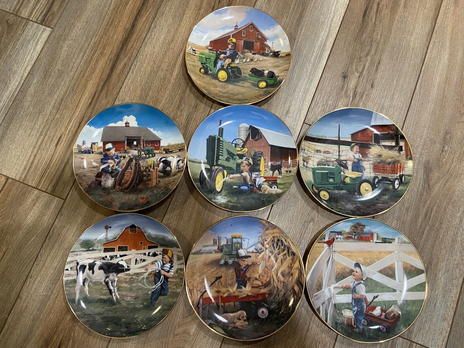 Vintage John Deere Set Of 7 Wall Plates -Litte Farmhands limited collection