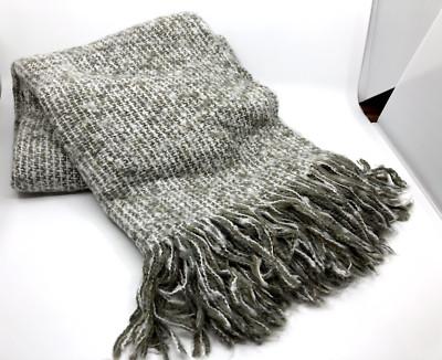 Crate & Barrel Weldon Throw Taupe White Woven Fringe Soft Cleaned 40'' X 70 