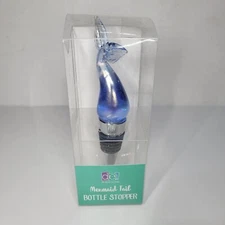 DEI Art Glass Wine Bottle Stopper Mermaid Tail Glass  Iridescent Blue New 