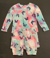 Cuddl Duds Girls 2-Piece Pajamas Set Girls Size L 10/12 Butterfly Pattern EUC