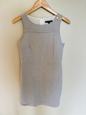 Banana Republic Seersucker Sleeveless Dress Gold Buttons Preppy Old Money Sz  6