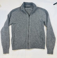 Men  s Claiborne Gray Full-Zip Textured Knit Cardigan Sweater W/ Pockets  Size M