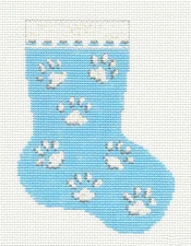 Cat Paw Prints Mini Stocking handpainted 13m Needlepoint Ornament N.Crossings 