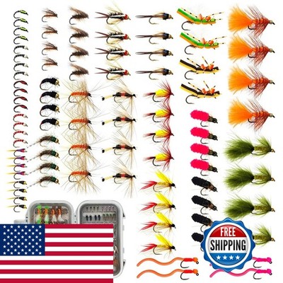 BRAIRIA Fly Fishing Flies Kit 88PCS Dry/Wet/Nymph/Streamer Hook Sizes 8-18 for