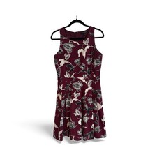 Banana Republic West Petal Floral Fit & Flare Dress Size 8 Burgundy Tulip Print