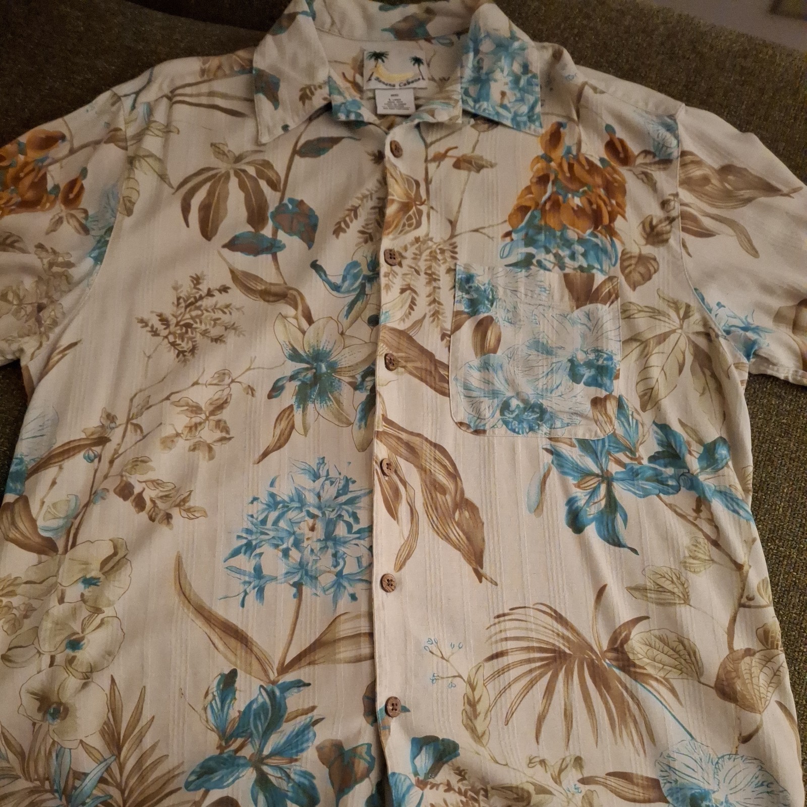 Banana Cabana Shirt Men’s Large 100% Silk Floral Short Sleeve Button-Up Tropical
