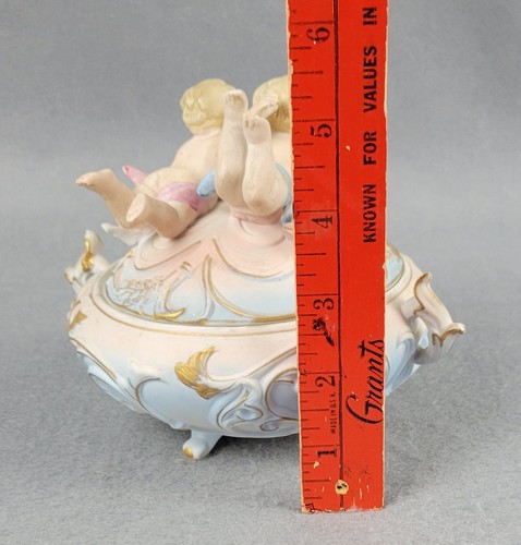 Vintage Biskuitporzellan 3 Fuß Schmuck Kommode Schatulle Cherub Capodimonte Stil Rosen - Bild 10 von 11