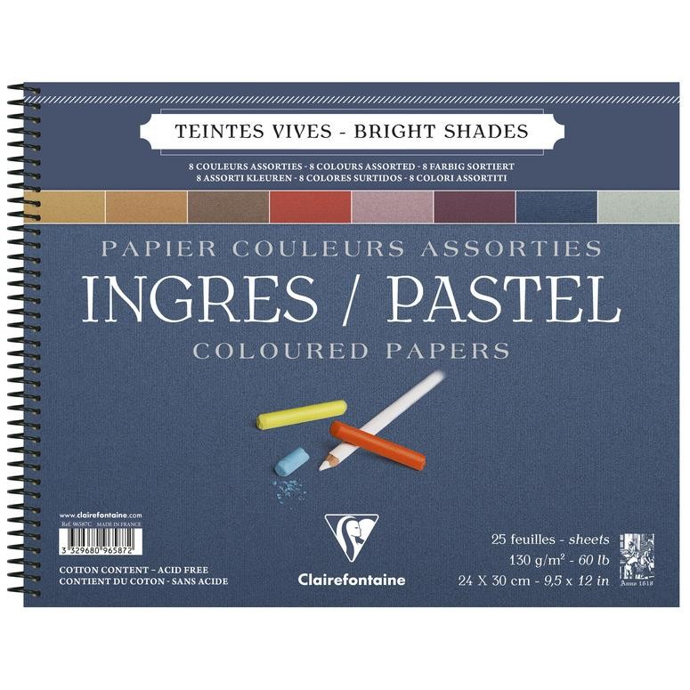 Clairefontaine Bloc papier Ingres spirale 25 feuilles 130g couleurs assorties