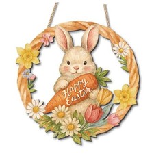 Easter Decorations, Wooden Easter Door Sign for Front Door, Happy Easter Orange