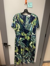 NWT Sofia Vergara Jeans Blue Floral Midi Faux Wrap Dress Size L